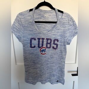 47 Brand Chicago Cubs Royal Haze Cutout v-Neck T-Shirt, SM, EUC